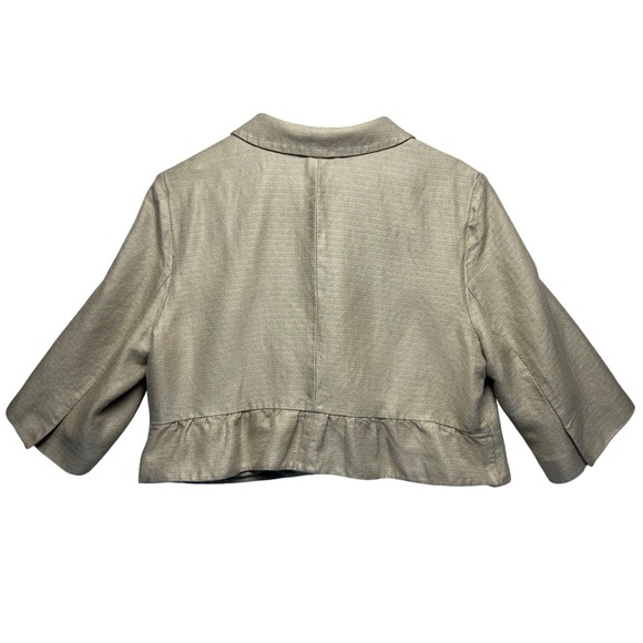 VTG Button Sheath Jacket Cropped Ruffle Hem 3/4 Sleeve Linen Blend Career Retro - Picture 3 of 11